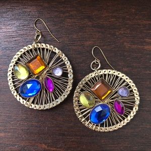 Gold woven earrings with rhinestones
